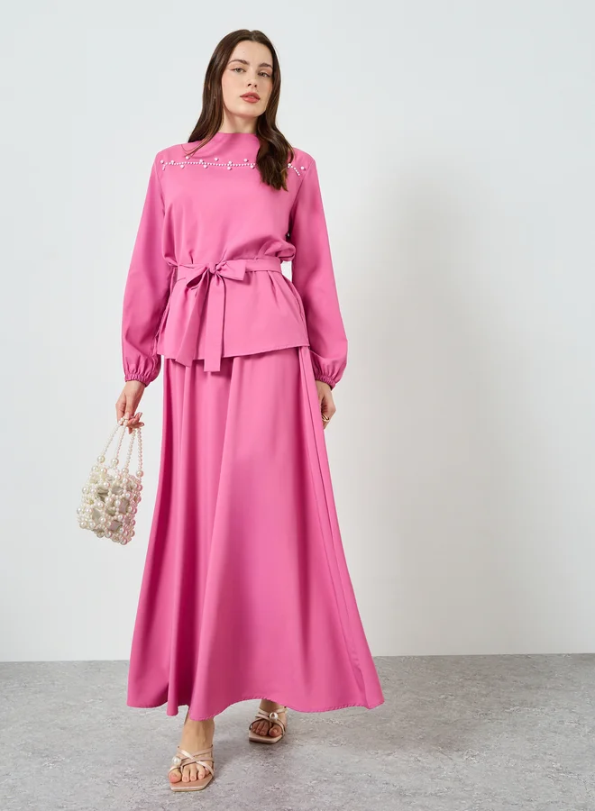 Styli  Women Pearl Embellished Top and Maxi Skirt Co-Ords for Women | Best Price UAE